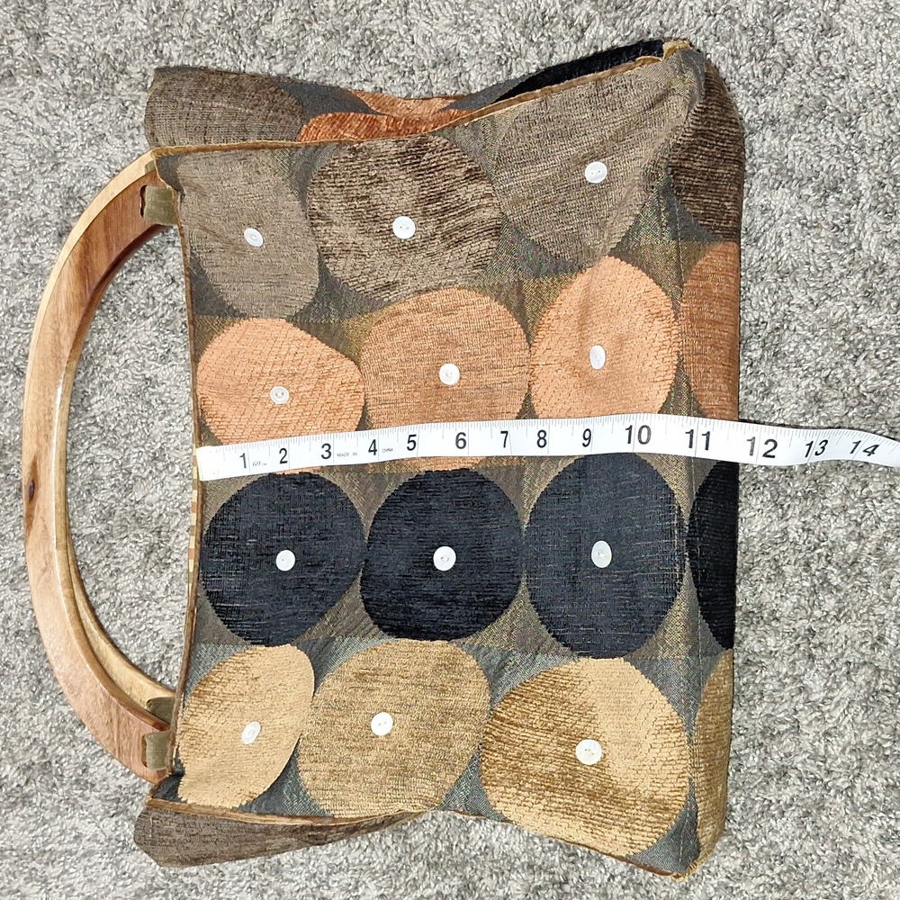 Vintage handmade A.S. Giulia fabric embroidered wood-handled handbag - browns - Picture 6 of 9